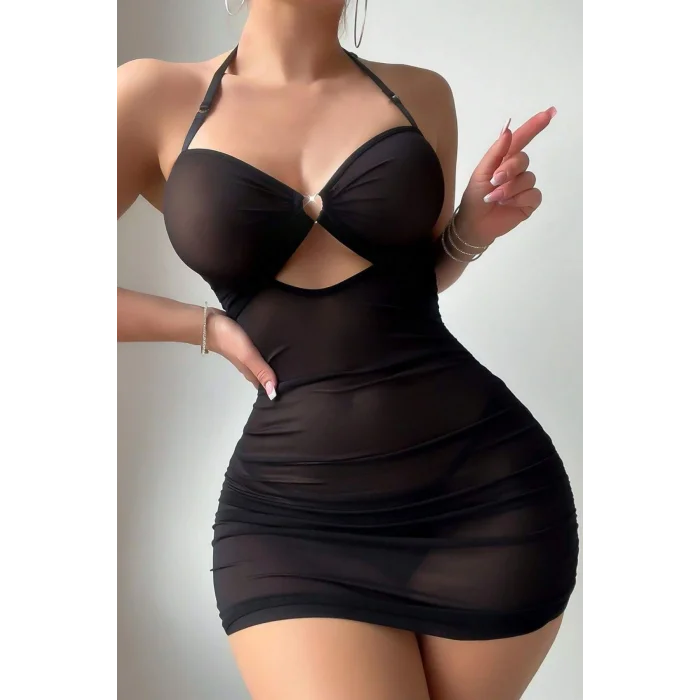 Siyah Transpan Tül Gecelik 15738