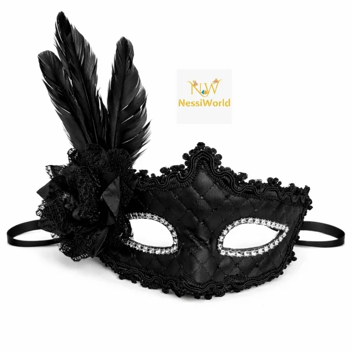 Siyah Tüylü Venedik Lüks Balo Maskesi