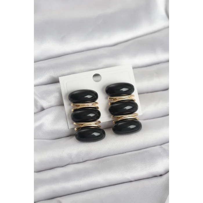 Siyah Vintage Model Gold Renk Kadın Küpe