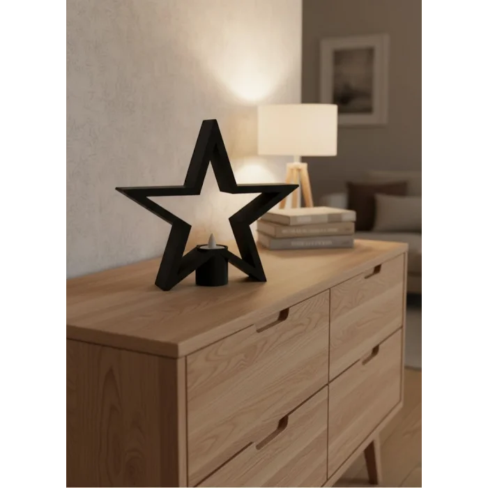 Siyah Yıldız Şeklinde Mumluk Loş Işık Dekor Aksesuarı
