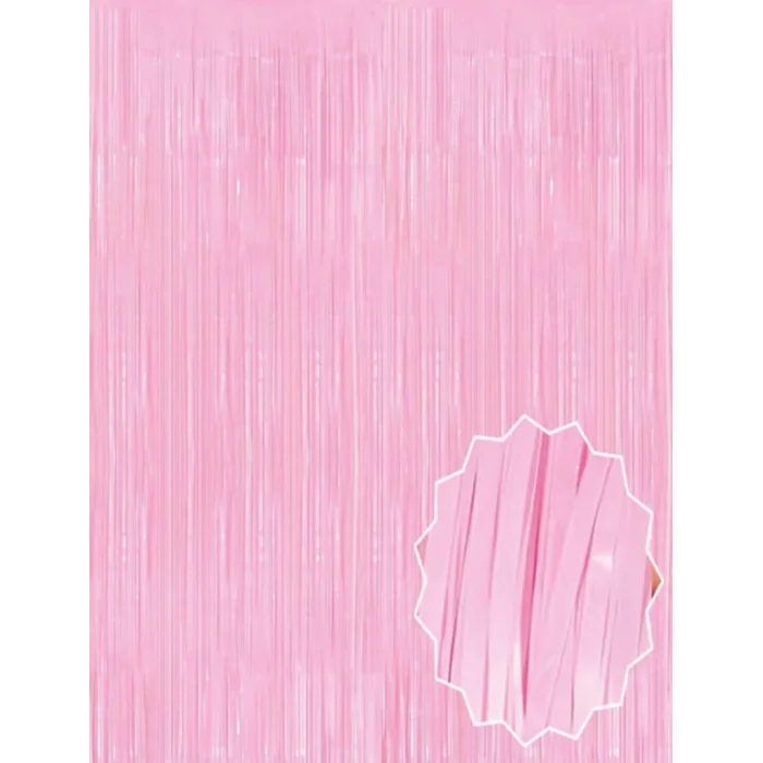 Soft Pembe Püsküllü Kapı Perdesi - Parti, Baby Shower, Cinsiyet Partisi 1x2 m