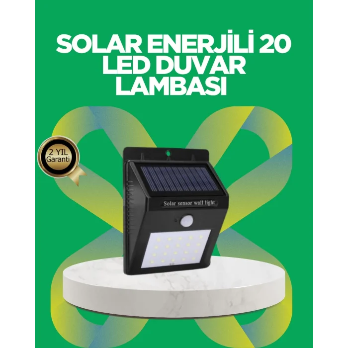 Solar Enerjili 20 LED Hareket Sensörlü Duvar Lambası