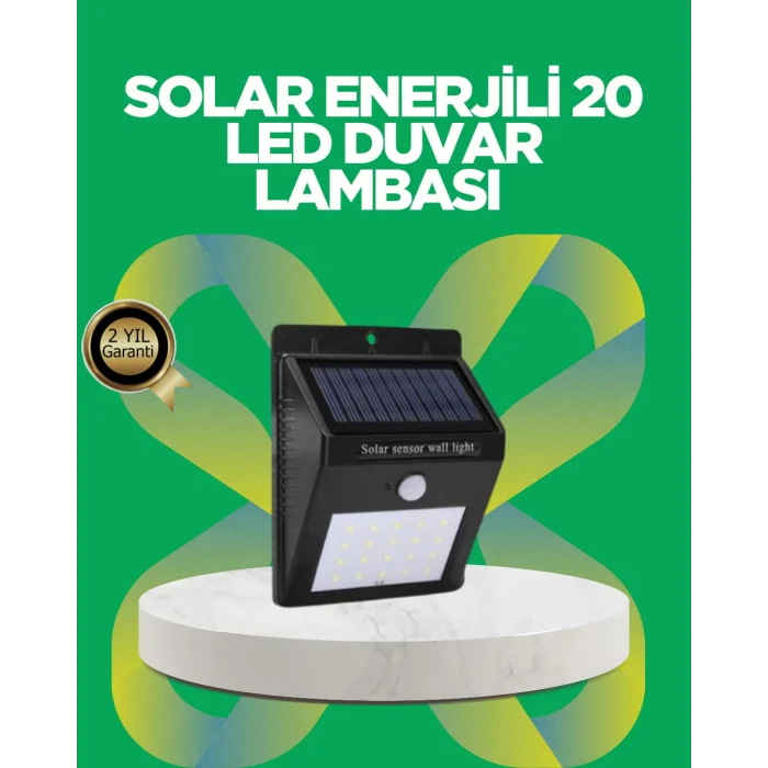 Solar Enerjili 20 LED Hareket Sensörlü Duvar Lambası