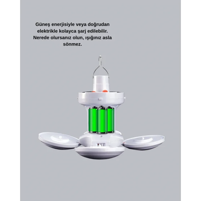 Solar Güneş Enerjili ve USB Şarjlı 5 Kanatlı LED Kamp Lambası