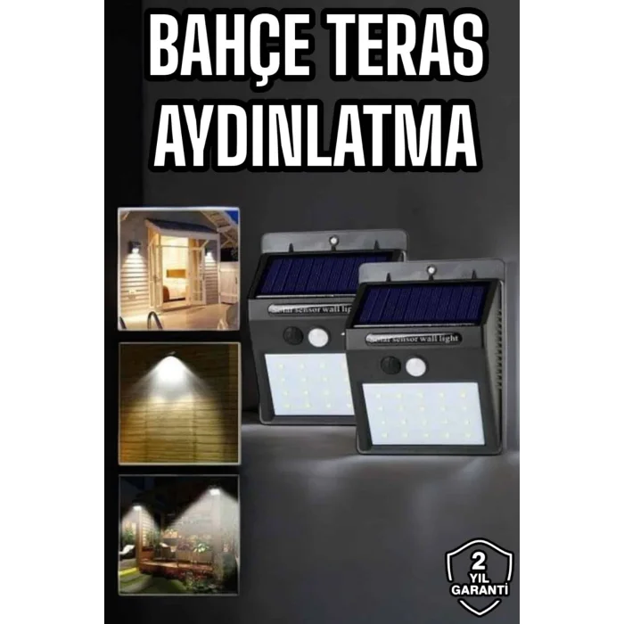 Solar Lamba Giriş Bahçe Yol Avlu Hareket Sensörlü Led Parlak Gece Su Geçirmez