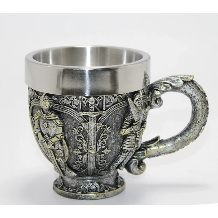 Şövalye Kabartmalı Paslanmaz Çelik Kupa Bardak