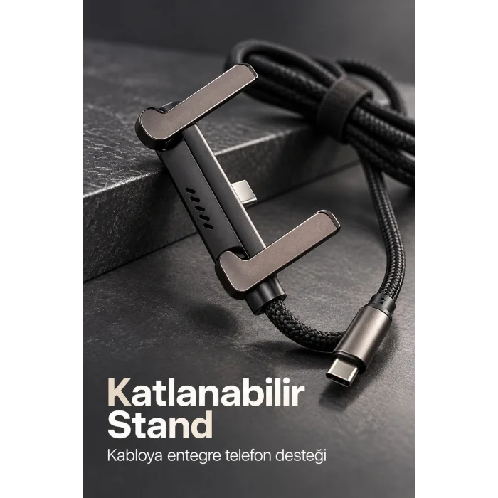 Standlı Şarj Kablosu Çift Type C Bağlantılı
