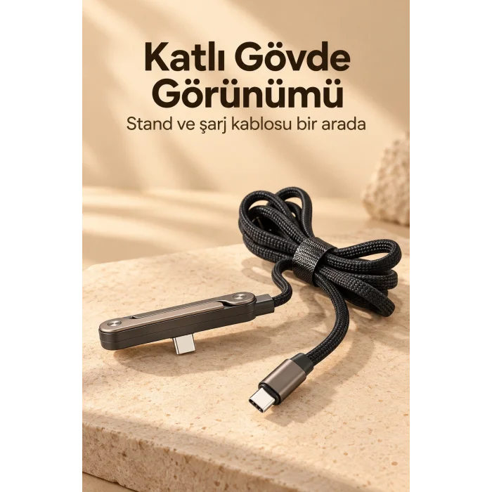 Standlı Şarj Kablosu Çift Type C Bağlantılı