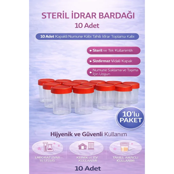Steril İdrar Kabı Kapasiteli Numune Toplama Kabı 10 Adet