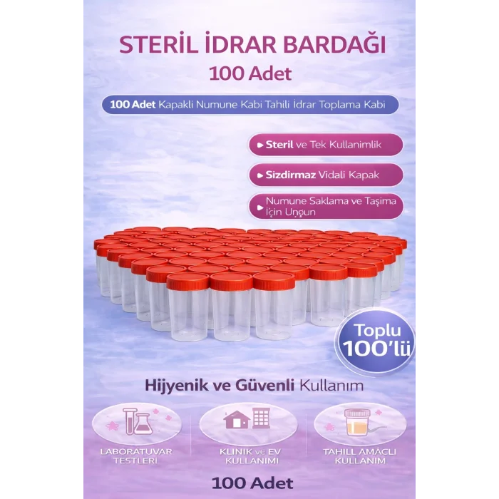 Steril İdrar Kabı Kapasiteli Numune Toplama Kabı 100 Adet