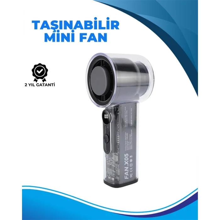 Taşınabilir El Fanı  100 Seviyeli Rüzgar Hızı Ayarı  Sessiz Çalışma - Dijital Ekranlı