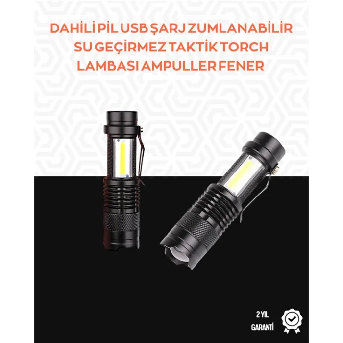 Taşınabilir Şarjlı LED Fener - 4 Modlu, 2000LM, Ayarlanabilir Odak
