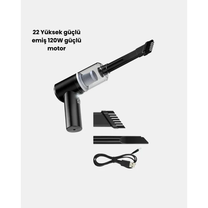 Taşınabilir Vakumlu Araç Süpürgesi – Katlanabilir Sap, Yıkanabilir Filtre, 120W Motor