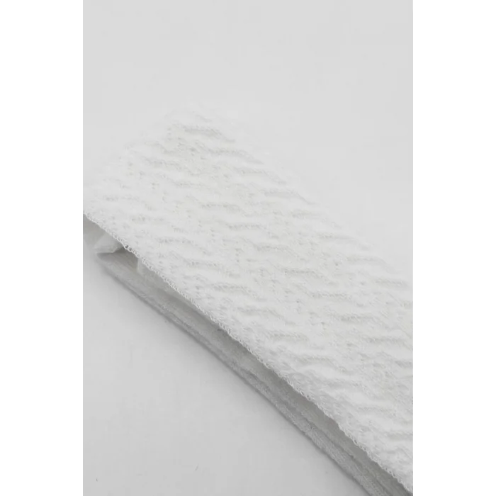 Tekli Zikzak Kabartma Penye Külotlu Çorap BS50108 Beyaz