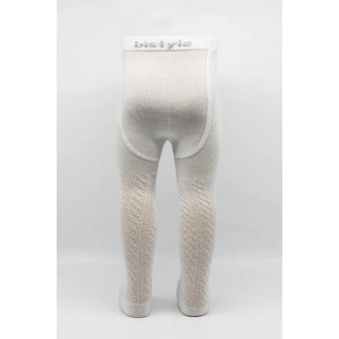 Tekli Zikzak Kabartma Penye Külotlu Çorap BS50108 Ekru