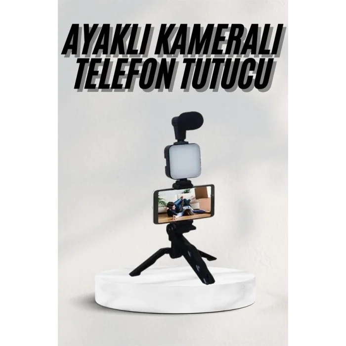 Telefon Tutucu Led Işıklı Kumandalı Mikrofon Telefon Vlog Video Kayıt