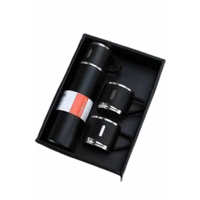 Termos Seti Paslanmaz Çelik 3 Bardaklı Vakumlu Termos Set 500 Ml 12 Saate Kadar Isı Koruma