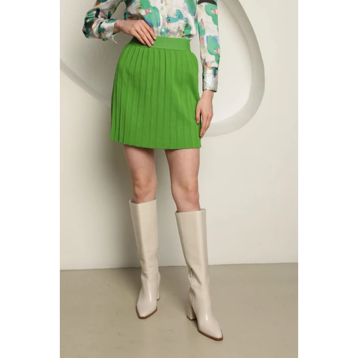 Triko Kadın Pileli Etek-Yeşil