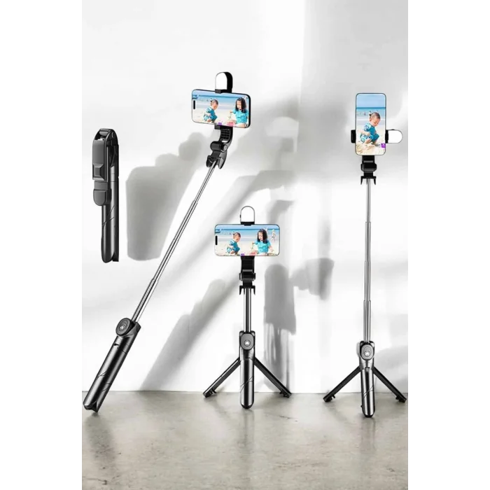 Tripod Kablosuz Bluetooth Bağlantılı Selfie Çubuğu 360 Derece Dönebilen