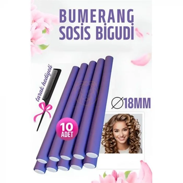 Turk Bumerang Sosis Bigudi Tarak Seti 18 mm Kalınlık 10 Adet