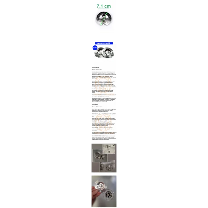 Turk Çelik Lavabo Süzgeci 2 ADET