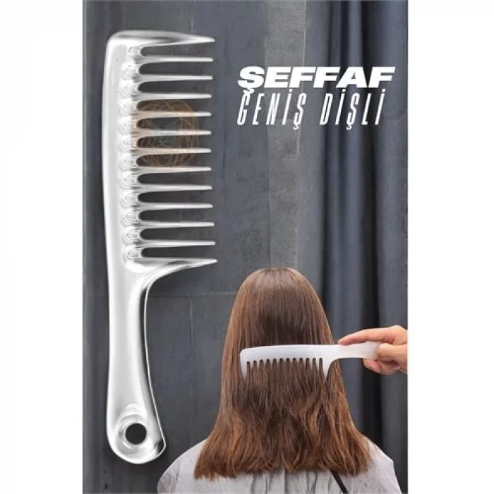 Turk Geniş Dişli Kristal Şeffaf Masaj Etkili Saç Açma Tarağı