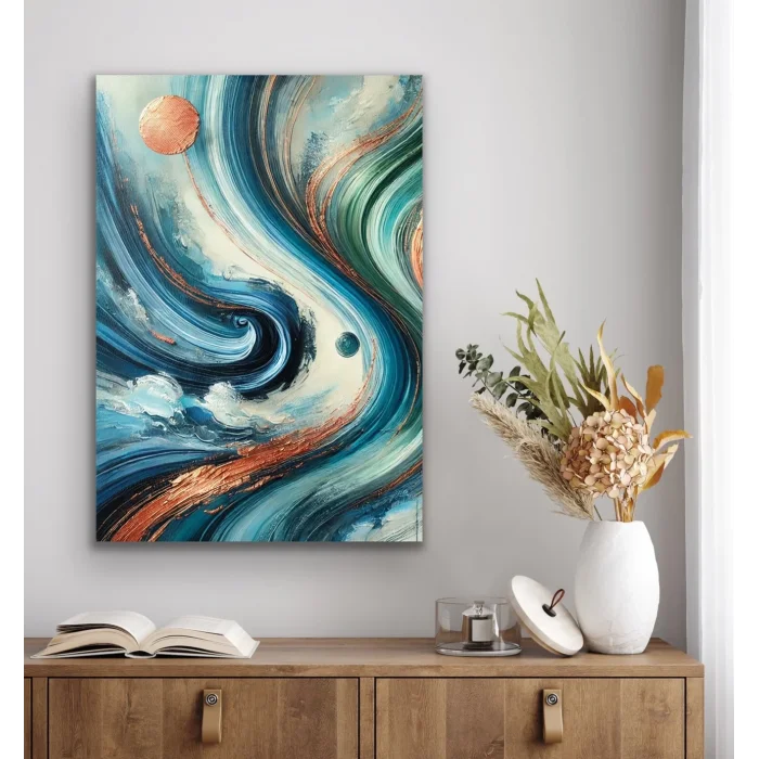 Turuncu Yeşil Mavi Soyut Kanvas Tablo 70x100cm