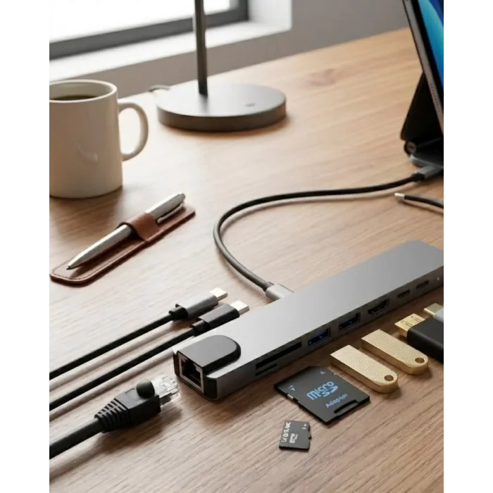 Type C Çoklu Port Hub 8 Port USB HDMI SD Kart Ethernet Adaptör