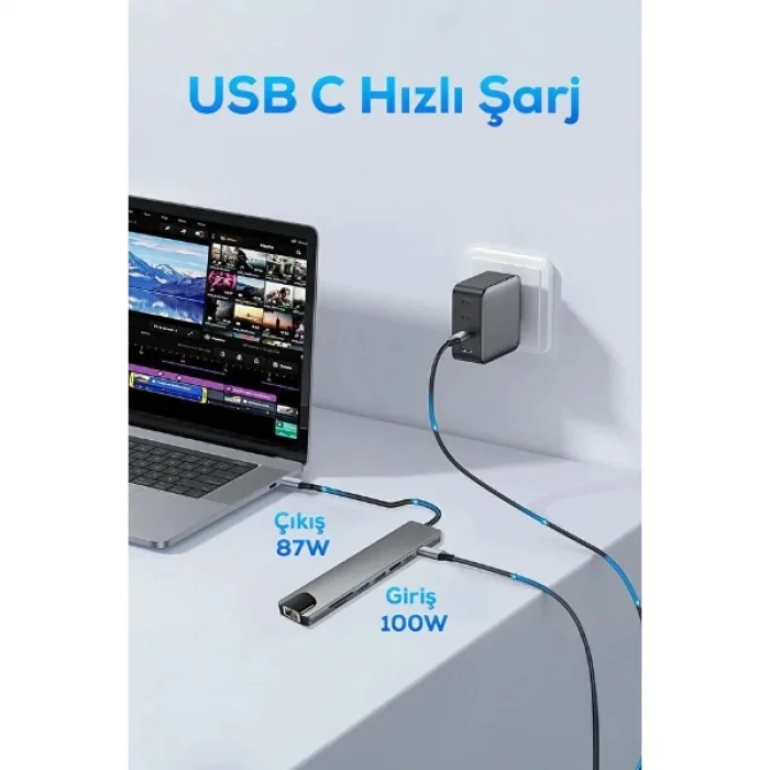 Type C Girişli 8 Port Dönüştürücü Ve Çoklayıcı