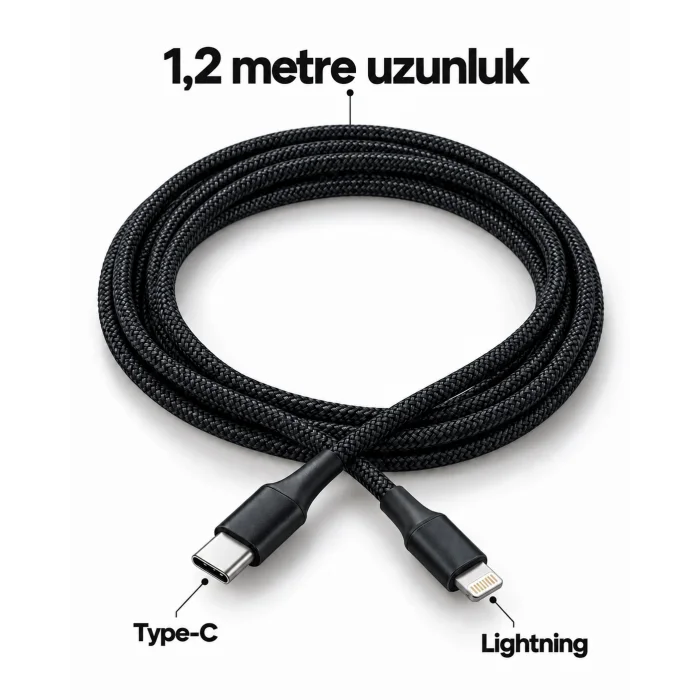 Type C Lightning Örgülü Şarj ve Veri Kablosu 2 Metre