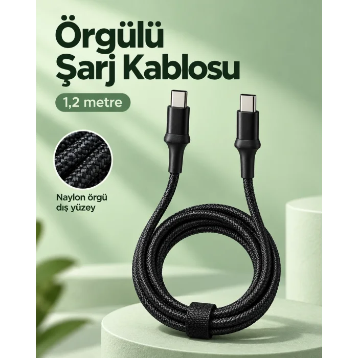 Type C to Type C LED Işıklı Şarj Kablosu 1,2 Metre