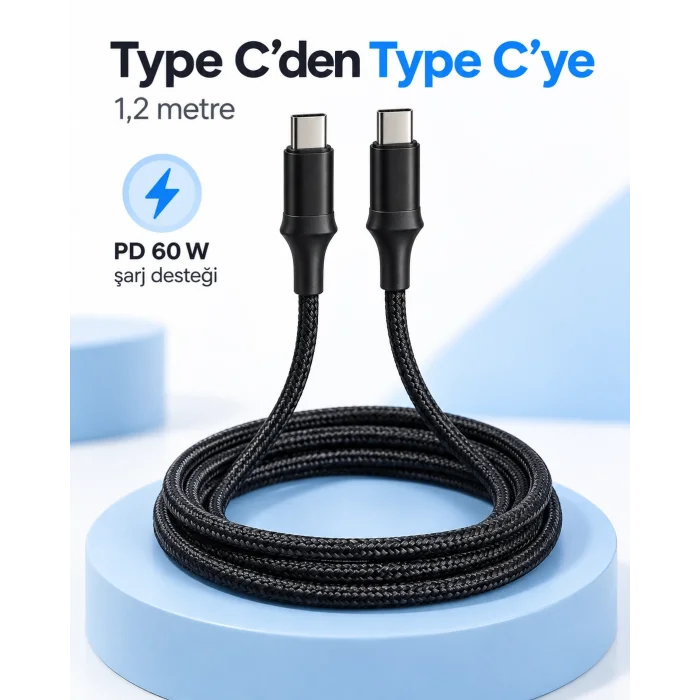 Type C to Type C LED Işıklı Şarj Kablosu 1,2 Metre