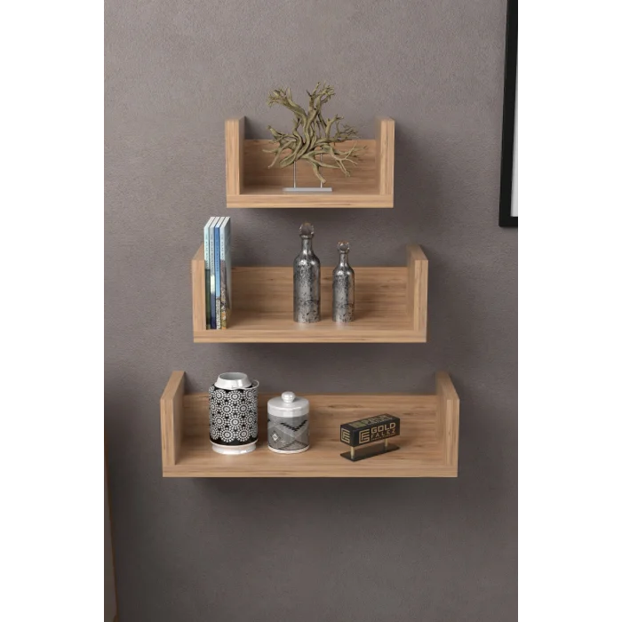 U Duvar Rafı Ceviz 43 cm
