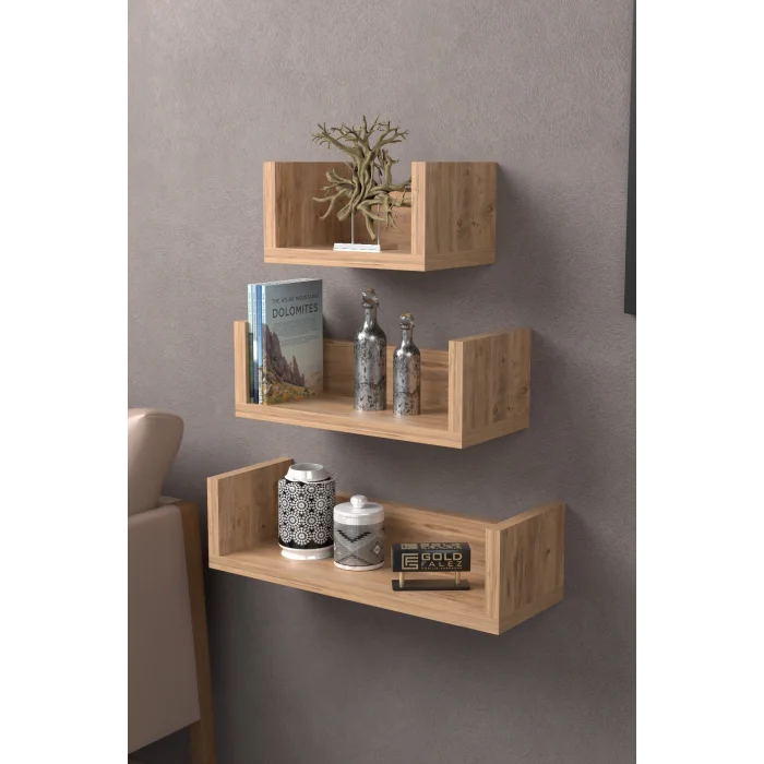 U Duvar Rafı Ceviz 43 cm