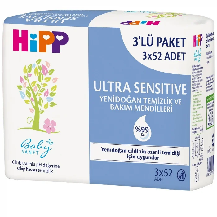Ultra Sensitive Yenidoğan Temizlik ve Bakım Mendili 3lü 156 Yaprak
