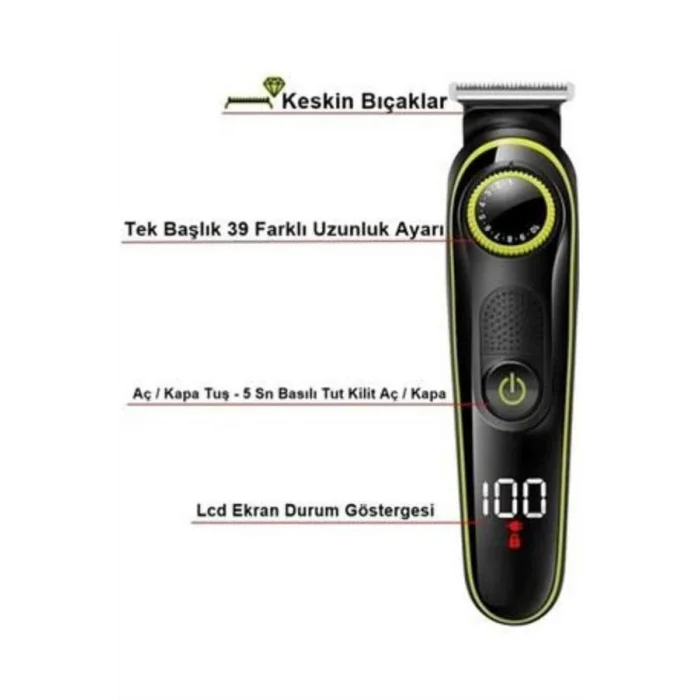 Unısex Çok Fonksiyonlu Bakım Seti Led Göstergeli Tıraş Makinesi Saç Sakal Vücut