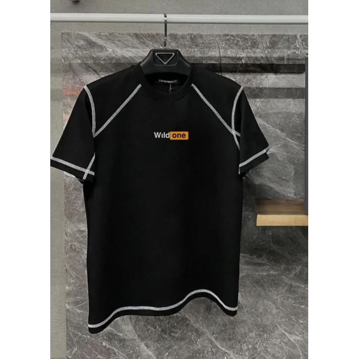 Erkek Tişört Karoyaka Dikişli Oversize T-Shirt - Siyah