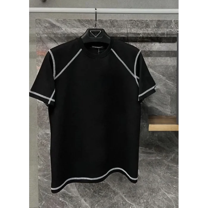 Erkek Tişört Karoyaka Dikişli Oversize T-Shirt - Siyah