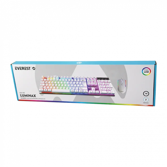 USB Kablolu Oyuncu Klavye ve Mouse Seti - Beyaz RGB