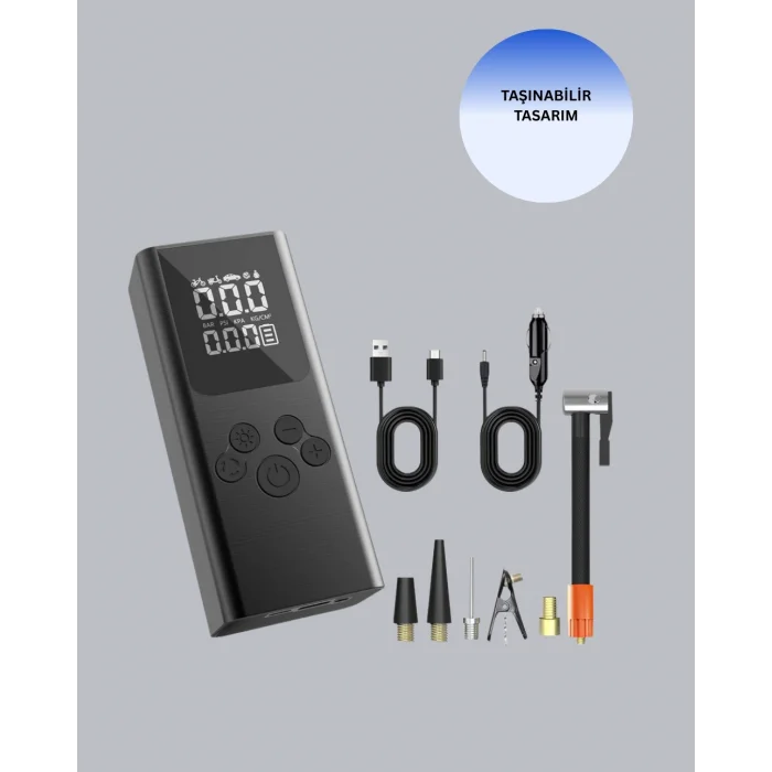 USB Şarjlı Taşınabilir Hava Kompresörü Dijital Ekranlı