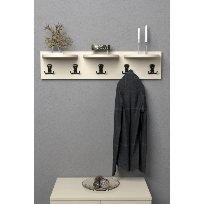 Üst Raflı Duvar Askılığı Bej 80 cm