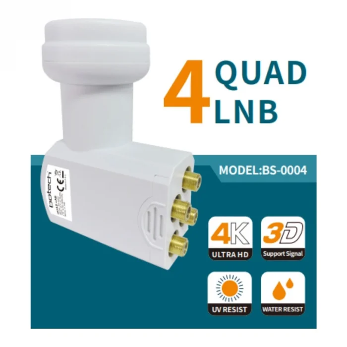 Uydu LNB Quad (4 Çıkış) 0.1dB 4K Ultra HD Universal