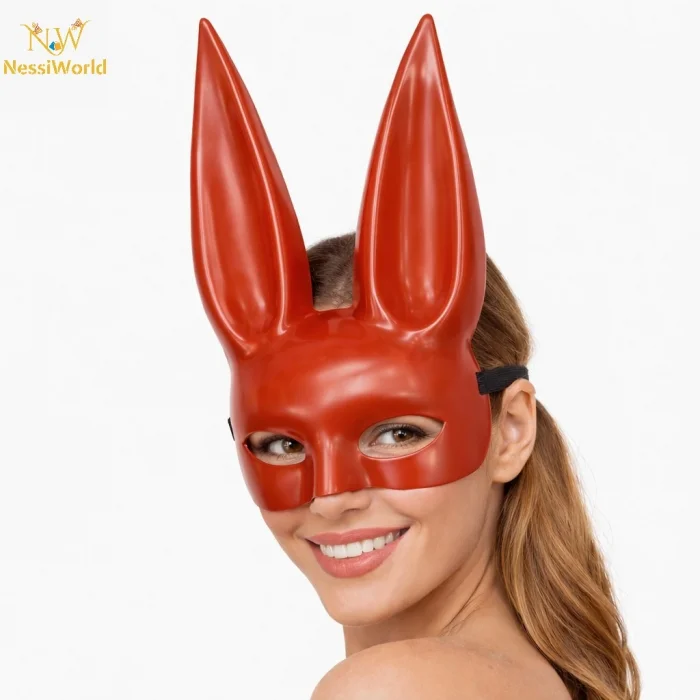 Uzun Kulaklı Kırmızı Lüks Tavşan Maskesi