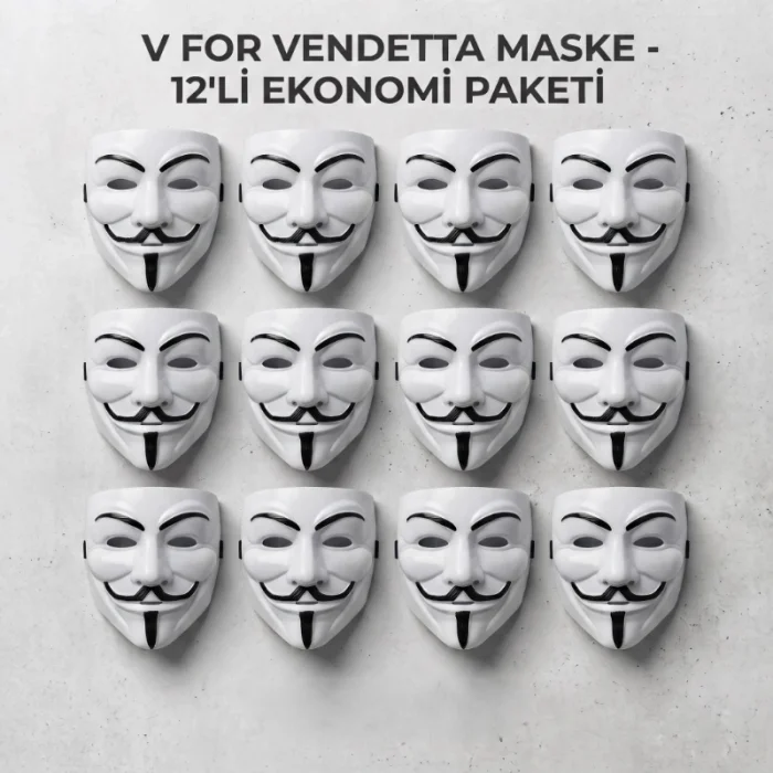 V for Vendetta Maskesi - 12li Paket - Plastik