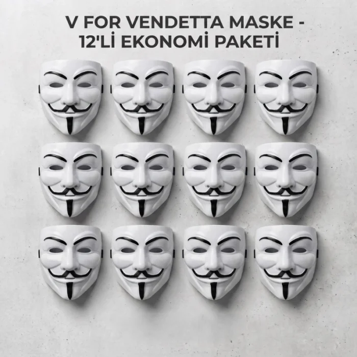 V for Vendetta Maskesi - 12li Paket - Plastik