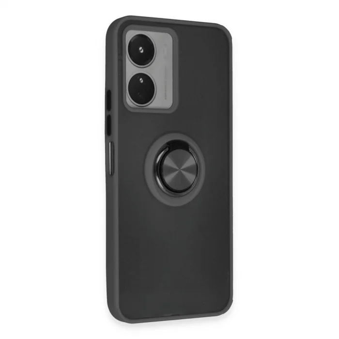 Vivo Y16 Kılıf Montreal Yüzüklü Silikon Kapak - Siyah