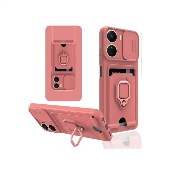 Vivo Y16 Kılıf Zuma Kartvizitli Yüzüklü Silikon - Pembe