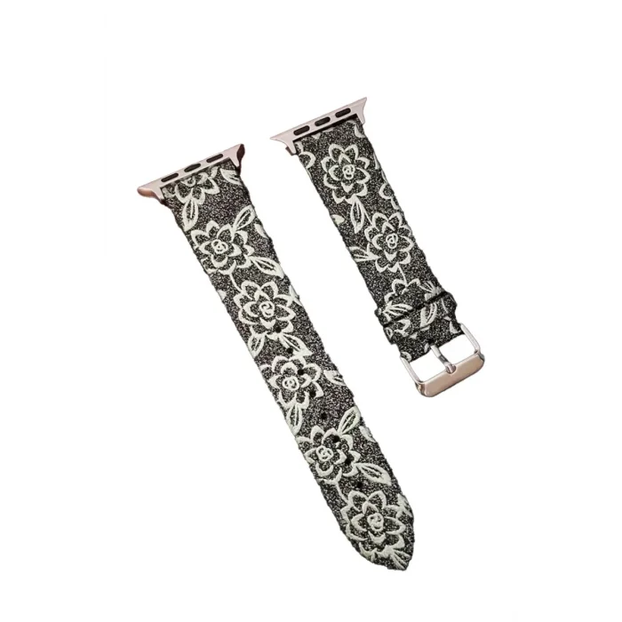 Apple Watch 42mm Uyumlu Creeper Desenli Kordon - Siyah