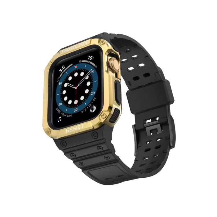 Apple Watch 42mm Uyumlu KR401 Silikon Kordon - Siyah-Gold