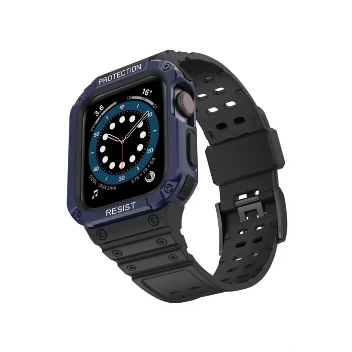 Apple Watch 42mm Uyumlu KR401 Silikon Kordon - Siyah-Mavi